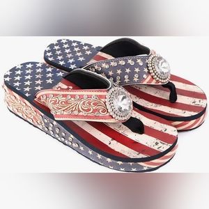 Womens Patriotic Western Rhinestone design Sandals